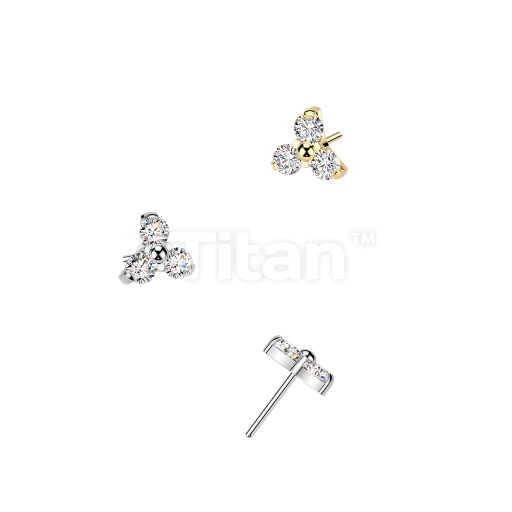 Titanium Threadless Push In Trinity Moissanite Stone Triangle Top