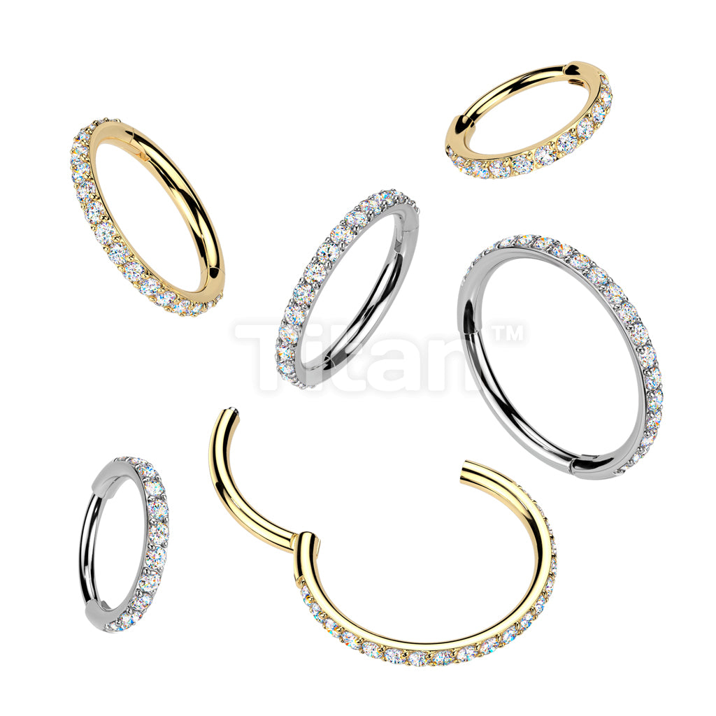Titanium Hinged Segment Hoop Ring With Outward Facing Moissanite Pave CNC Set 