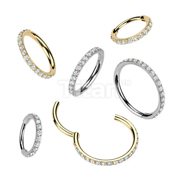 Titanium Hinged Segment Hoop Ring With Outward Facing Moissanite Pave CNC Set 
