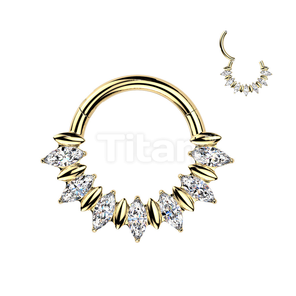 Titanium Hinged Segment Hoop Ring With Front Facing Marquise Moissanite Fan - Image 2