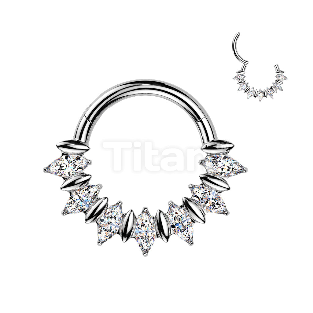 Titanium Hinged Segment Hoop Ring With Front Facing Marquise Moissanite Fan - Image 3