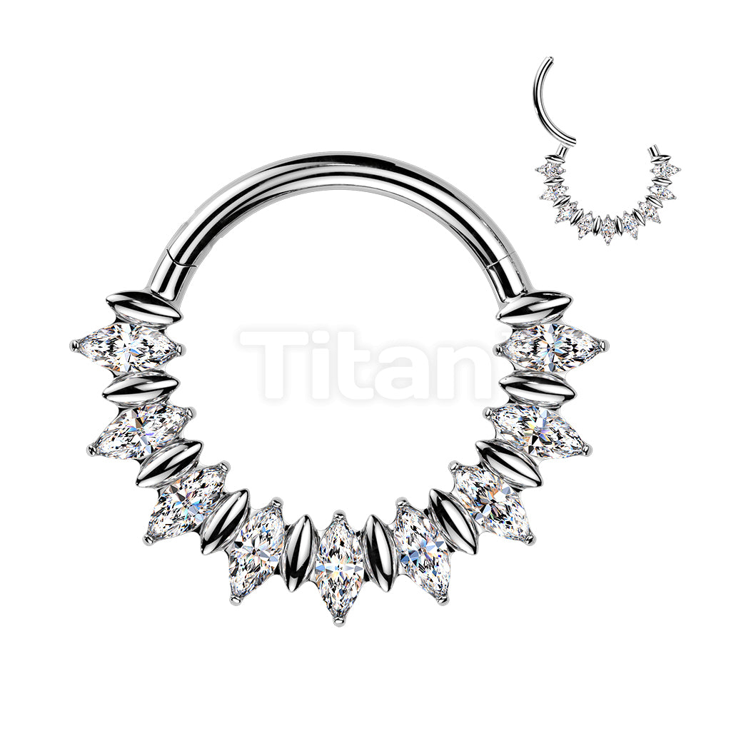 Titanium Hinged Segment Hoop Ring With Front Facing Marquise Moissanite Fan - Image 5