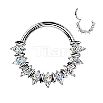 Titanium Hinged Segment Hoop Ring With Front Facing Marquise Moissanite Fan - Image 5
