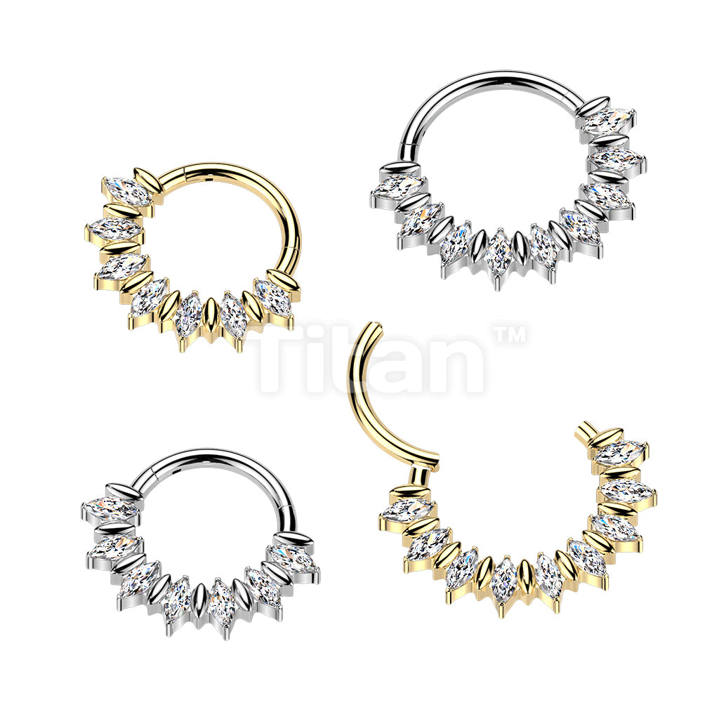 Titanium Hinged Segment Hoop Ring With Front Facing Marquise Moissanite Fan