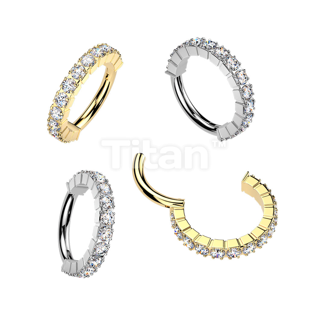 Titanium Hinged Segment Hoop Ring With Outward Facing Pave Moissanite