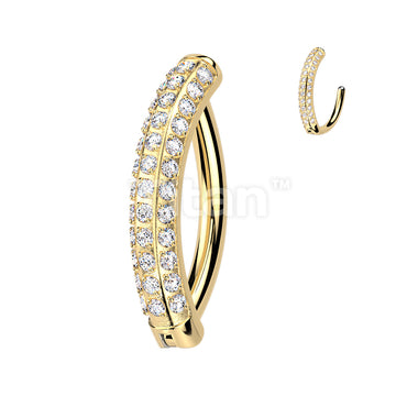 Titanium Hinged Hoop Belly Ring With Pave CNC Set Moissanite Triple Line - Image 2