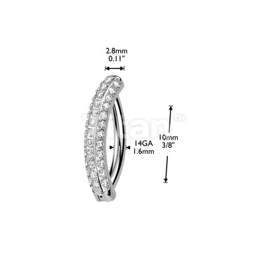 Titanium Hinged Hoop Belly Ring With Pave CNC Set Moissanite Triple Line - Image 4