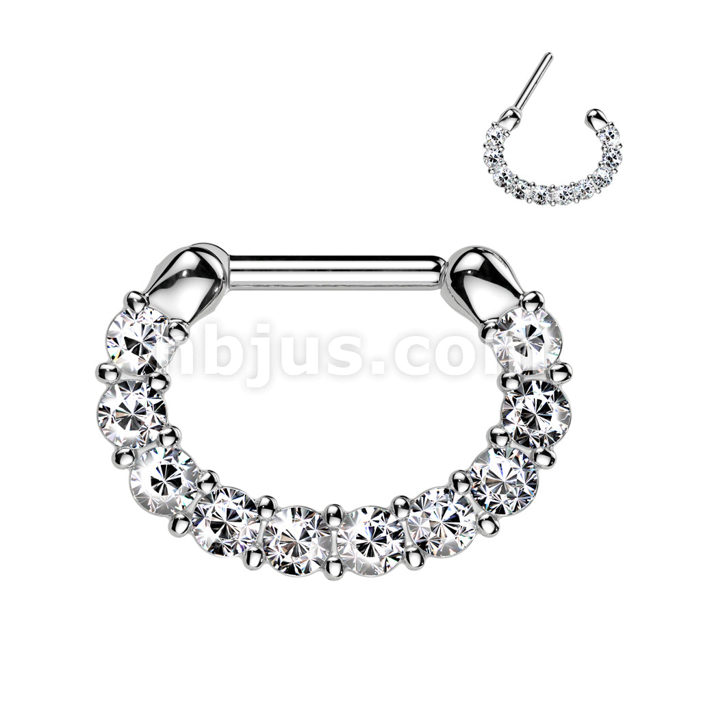 316L Surgical Steel Single Line Paved Gem 316L Surgical Steel Septum... - Image 3