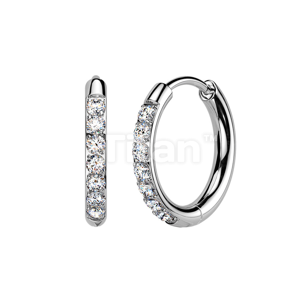 Pair of Titanium Hinged Hoop Earrings With CNC Set Moissanite  - Image 5