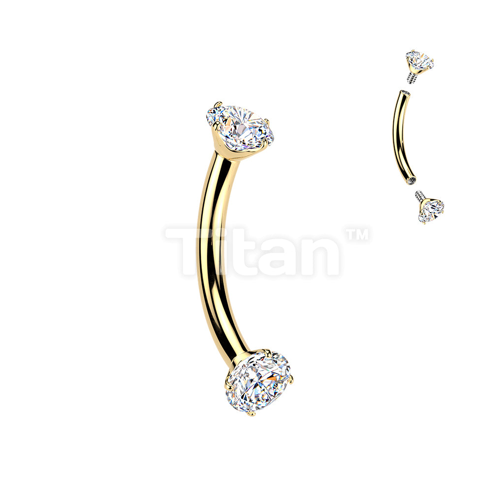 Titanium Internally Threaded Prong Set Moissanite Curved Barbell - Image 2
