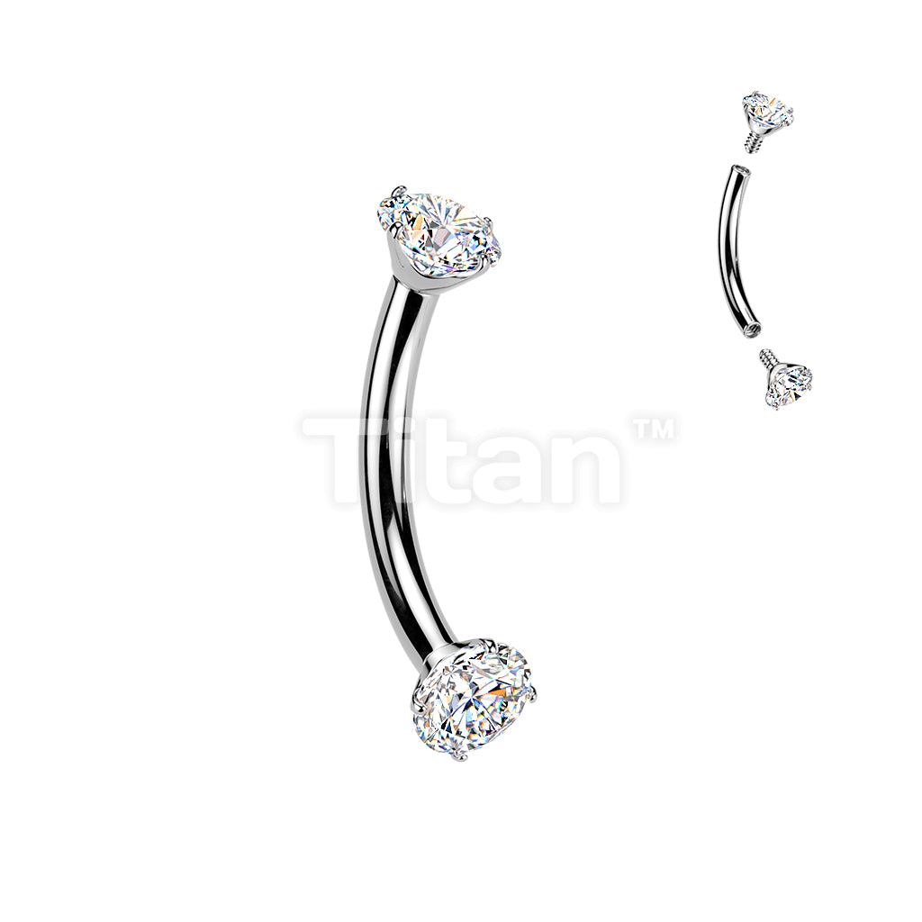 Titanium Internally Threaded Prong Set Moissanite Curved Barbell - Image 3