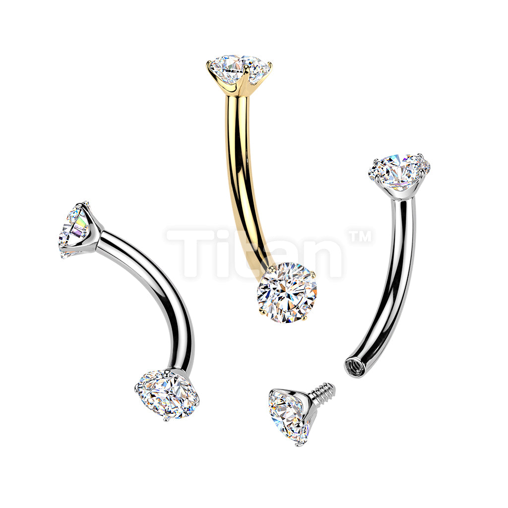 Titanium Internally Threaded Prong Set Moissanite Curved Barbell