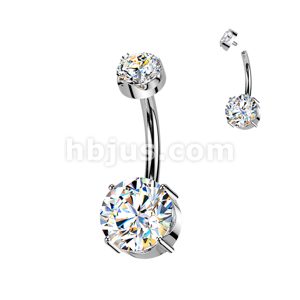 Titanium Internally Threaded Double Prong Set Moissanite Belly Button Ring - Image 2