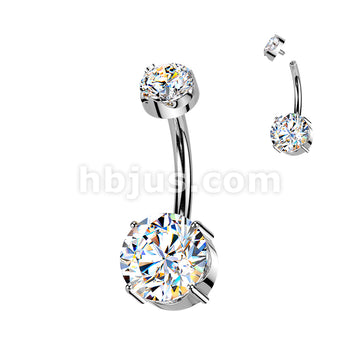 Titanium Internally Threaded Double Prong Set Moissanite Belly Button Ring - Image 2