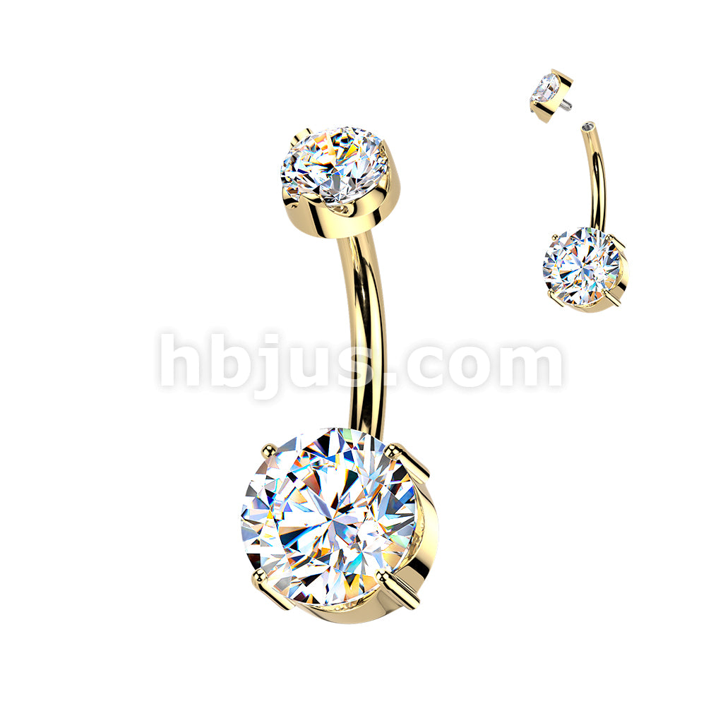Titanium Internally Threaded Double Prong Set Moissanite Belly Button Ring - Image 3