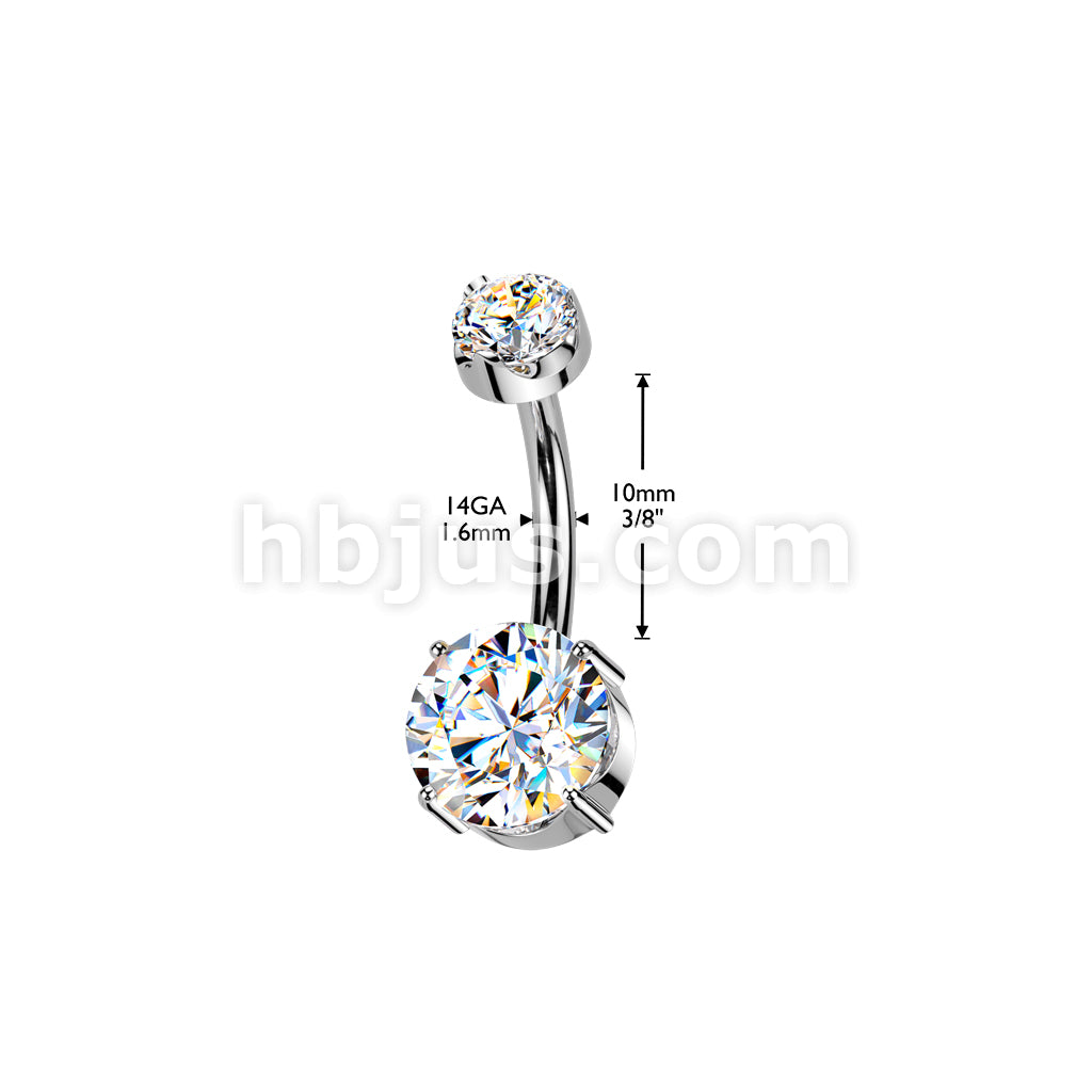 Titanium Internally Threaded Double Prong Set Moissanite Belly Button Ring - Image 4