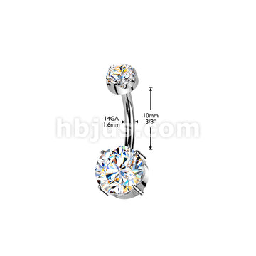 Titanium Internally Threaded Double Prong Set Moissanite Belly Button Ring - Image 4