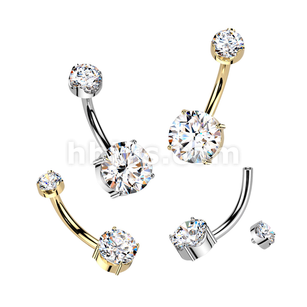 Titanium Internally Threaded Double Prong Set Moissanite Belly Button Ring