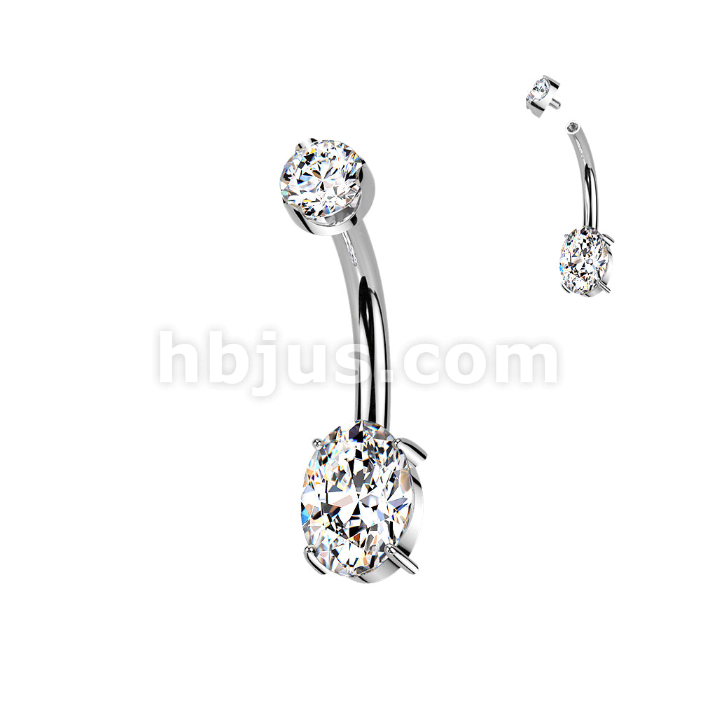 Titanium Internally Threaded Prong Set Oval Moissanite Bottom With Flat Back Prong Set Round Moissanite Top Belly Button Ring - Image 2