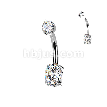 Titanium Internally Threaded Prong Set Oval Moissanite Bottom With Flat Back Prong Set Round Moissanite Top Belly Button Ring - Image 2