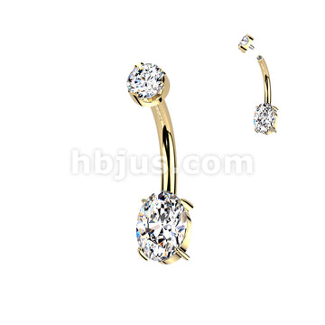Titanium Internally Threaded Prong Set Oval Moissanite Bottom With Flat Back Prong Set Round Moissanite Top Belly Button Ring - Image 3
