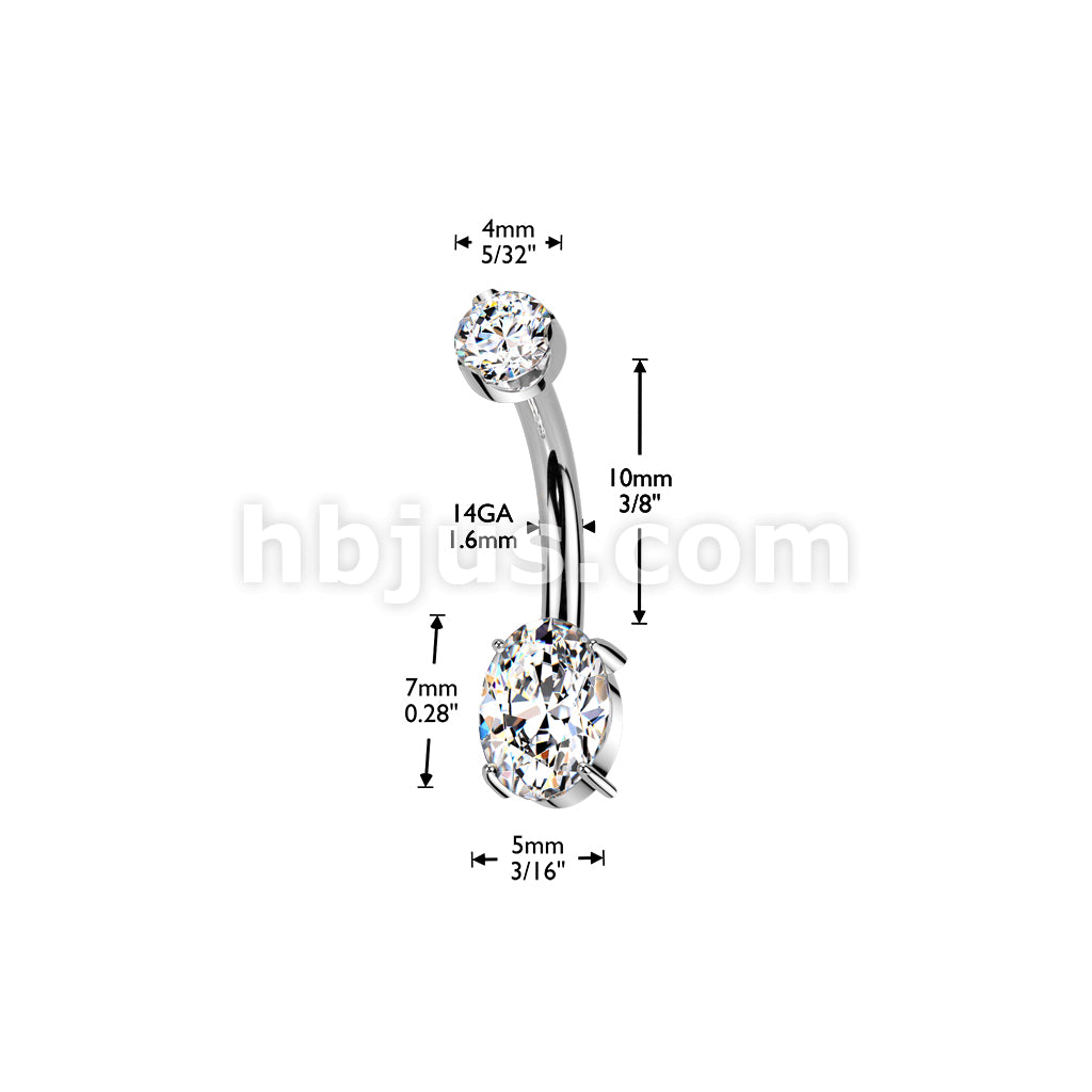 Titanium Internally Threaded Prong Set Oval Moissanite Bottom With Flat Back Prong Set Round Moissanite Top Belly Button Ring - Image 4