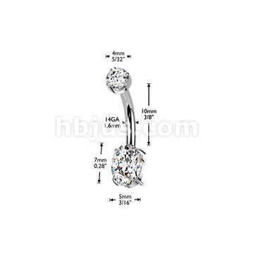 Titanium Internally Threaded Prong Set Oval Moissanite Bottom With Flat Back Prong Set Round Moissanite Top Belly Button Ring - Image 4