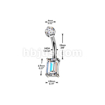 Titanium Internally Threaded Rectangular Emerald Cut Prong Set Moissanite Bottom With Flat Back Prong Set Round Moissanite Top Belly Button Ring - Image 4