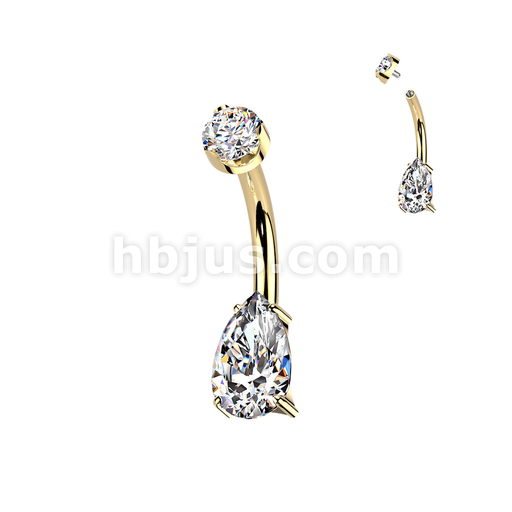 Titanium Internally Threaded Teardrop Prong Set Moissanite Bottom With Flat Back Prong Set Round Moissanite Top Belly Button Ring - Image 2