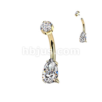 Titanium Internally Threaded Teardrop Prong Set Moissanite Bottom With Flat Back Prong Set Round Moissanite Top Belly Button Ring - Image 2