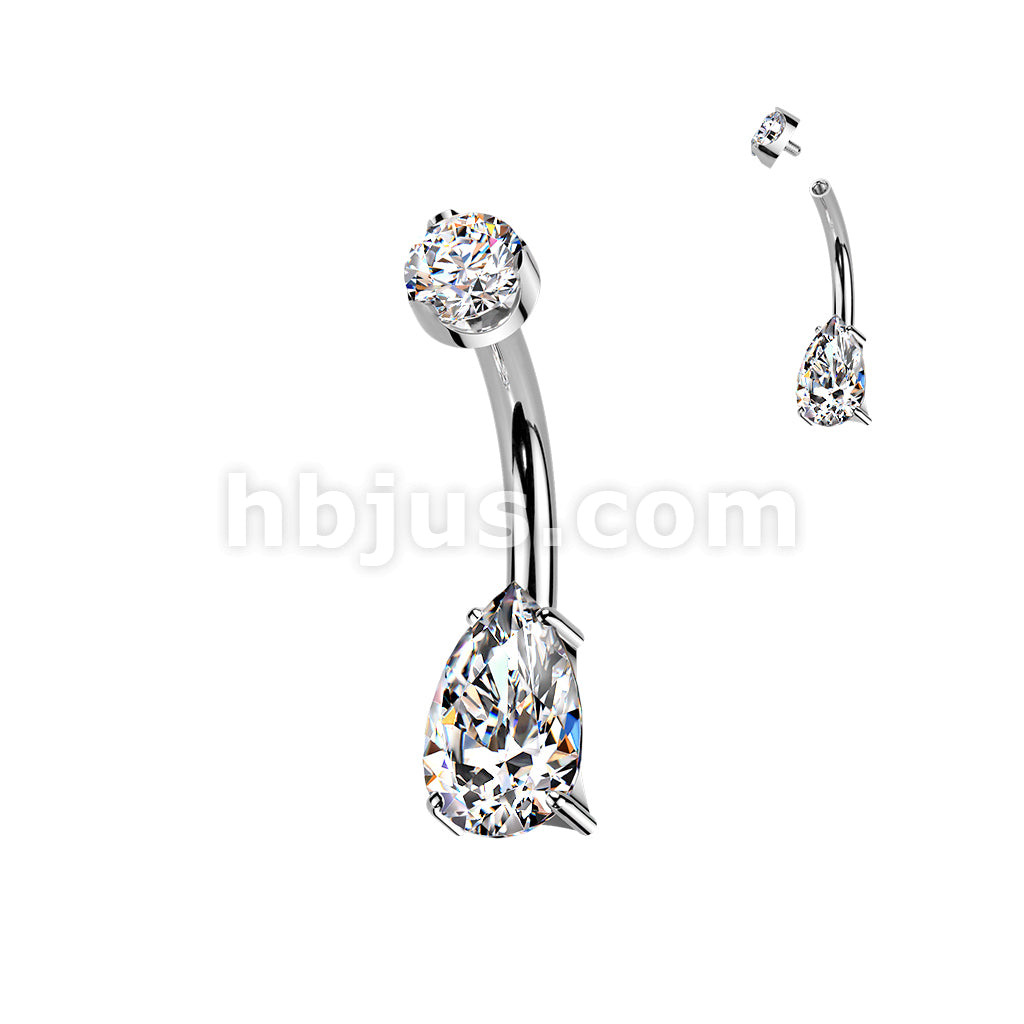 Titanium Internally Threaded Teardrop Prong Set Moissanite Bottom With Flat Back Prong Set Round Moissanite Top Belly Button Ring - Image 3