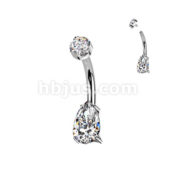 Titanium Internally Threaded Teardrop Prong Set Moissanite Bottom With Flat Back Prong Set Round Moissanite Top Belly Button Ring - Image 3