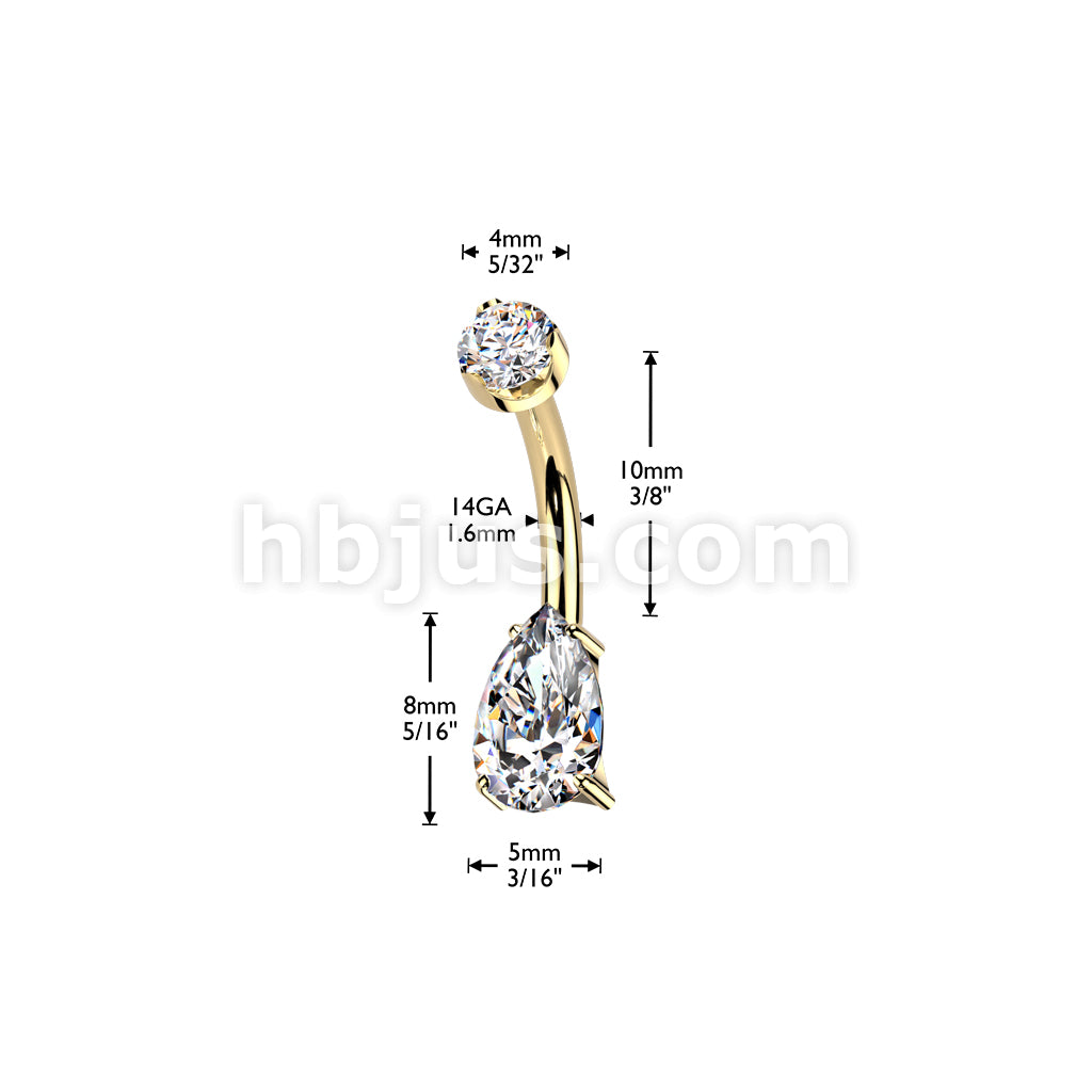 Titanium Internally Threaded Teardrop Prong Set Moissanite Bottom With Flat Back Prong Set Round Moissanite Top Belly Button Ring - Image 4