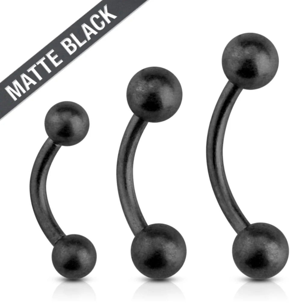 Matte Black IP Over 316L Surgical Steel Eyebrow Curve Barbell