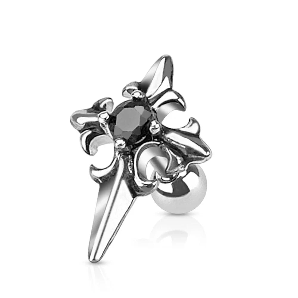 Medieval Cross with Center Black Gem 316L Surgical Steel...