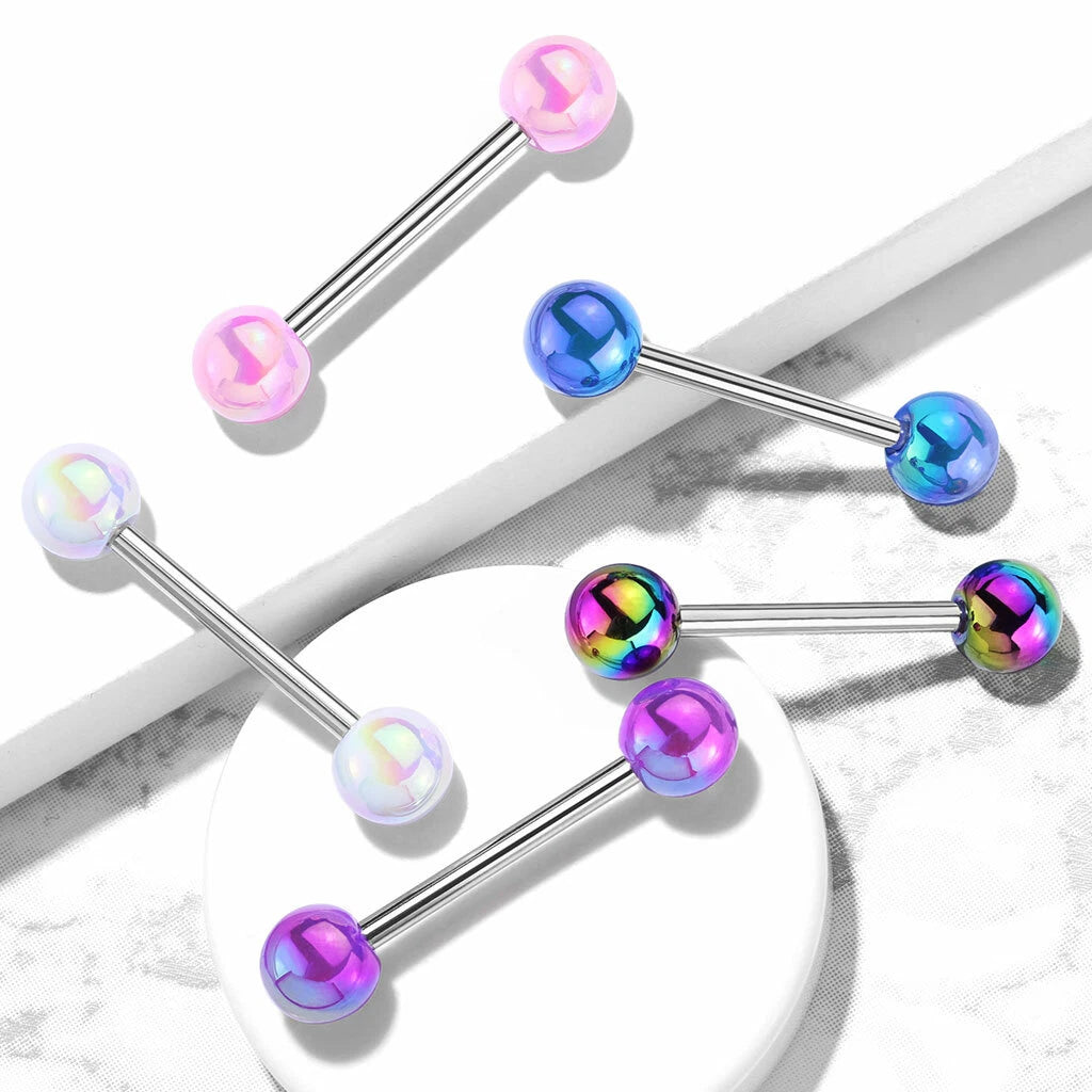 Metallic AB Coating Balls Over 316L Surgical Steel Barbells