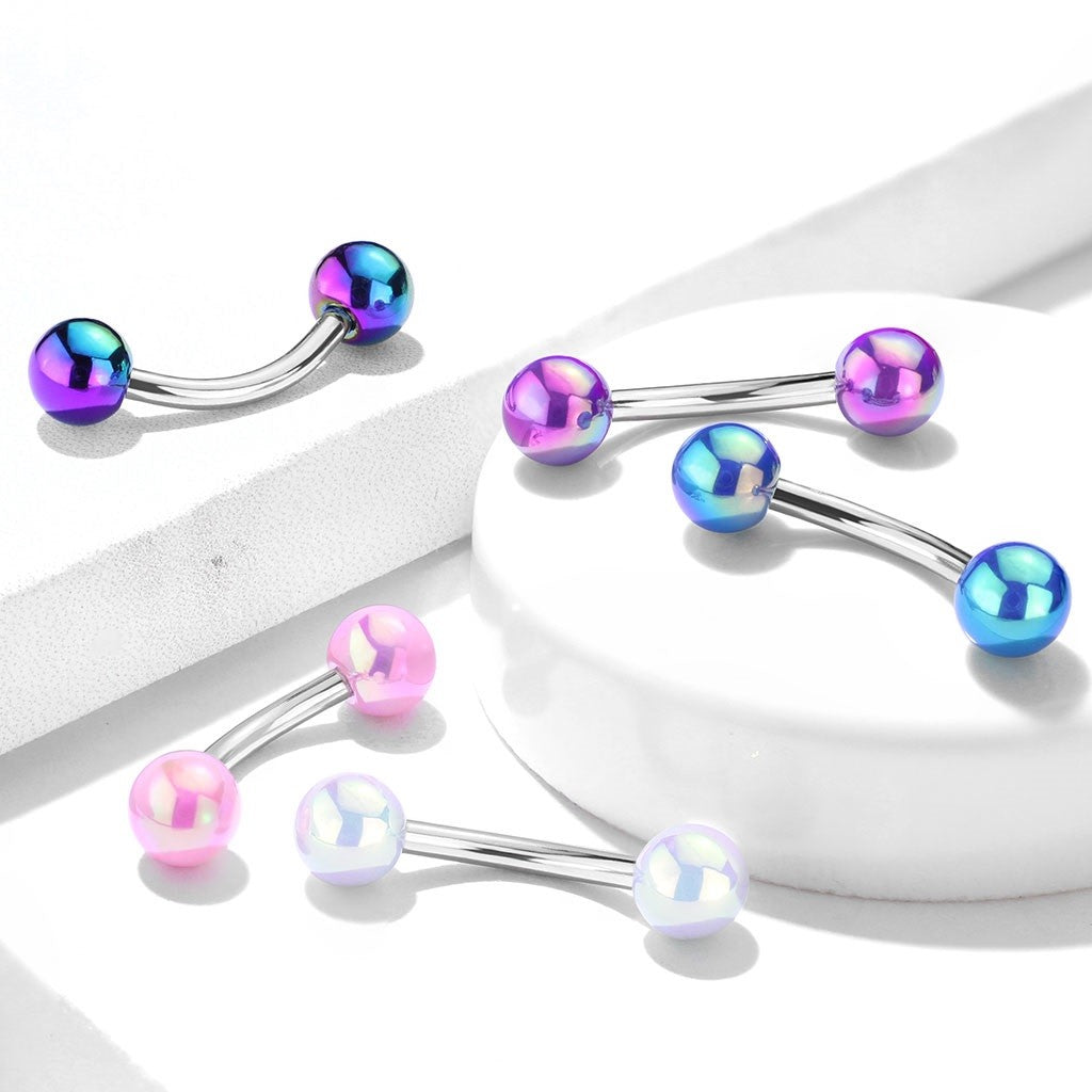 Metallic AB Coating Balls Over 316L Surgical Steel Curved Barbells for...