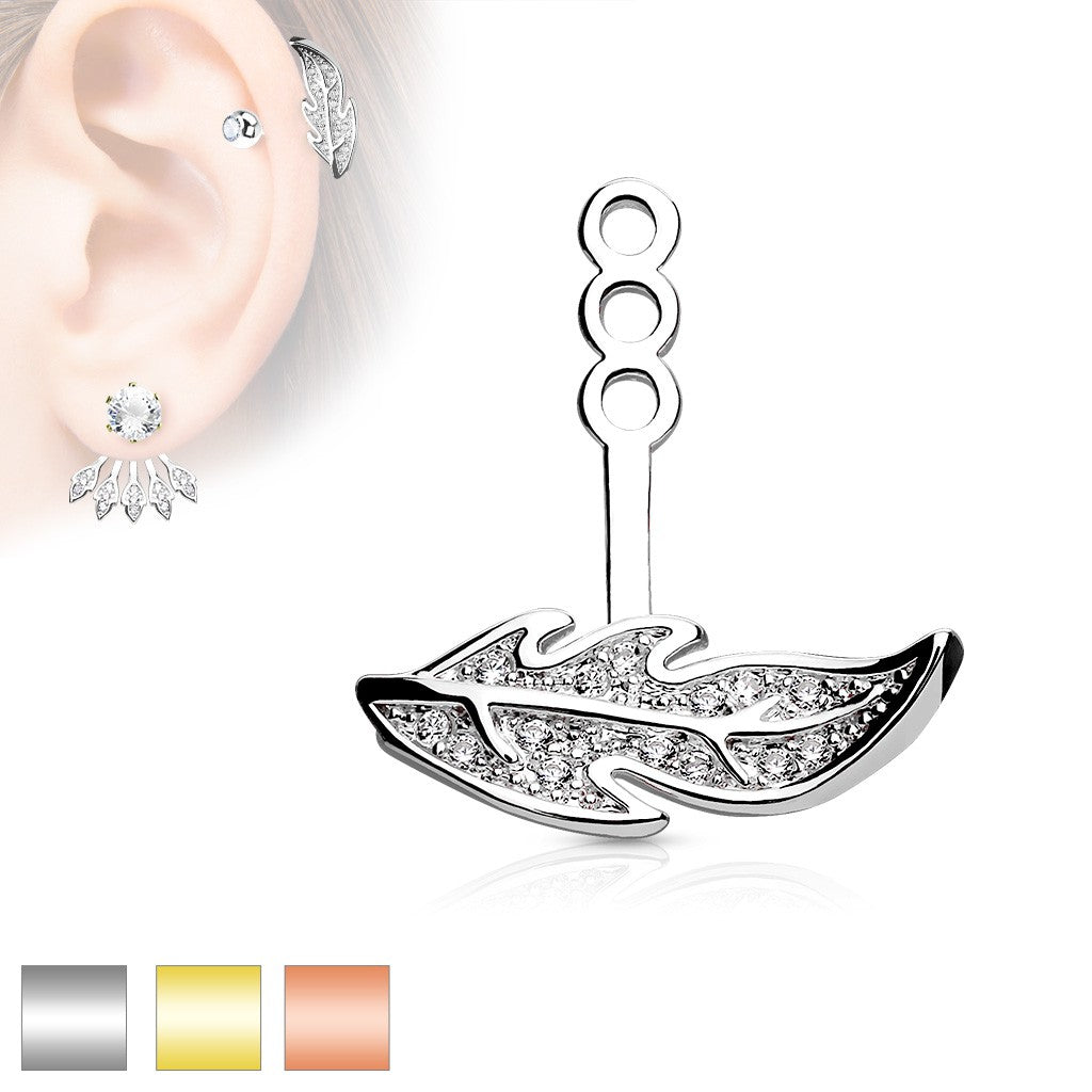 Micro Pave CZ Leaf Earring Jacket / Cartilage Stud Add on Dangle