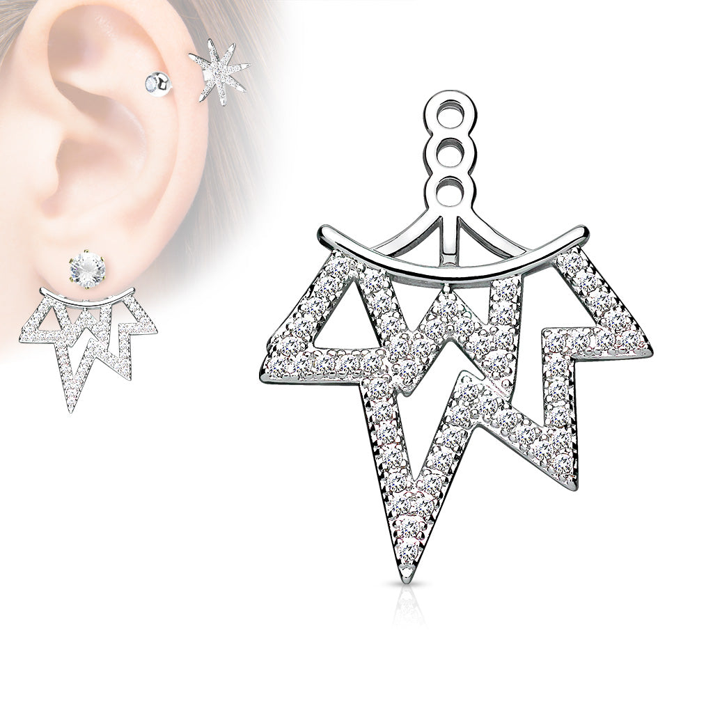 Micro Pave CZ Tribal Fan Earring Jacket / Cartilage Stud Add on Dangle