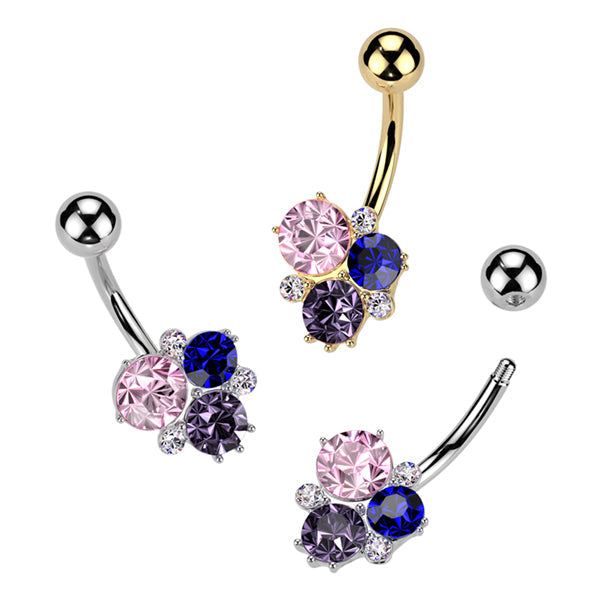 316L Surgical Steel 316L Surgical Steel Multicolor Gem Cluster Belly...