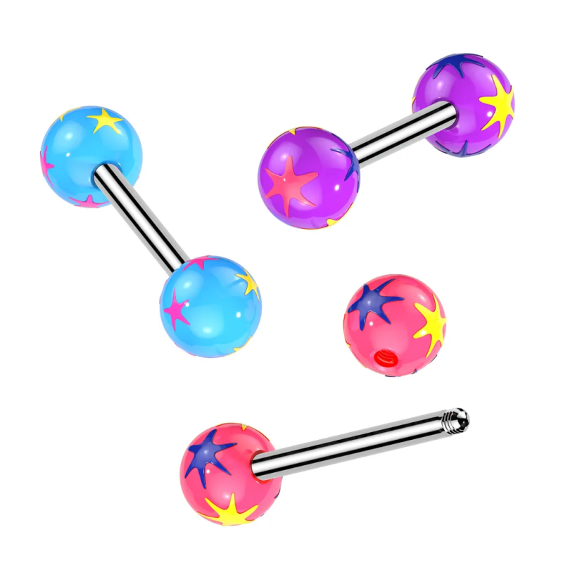 Multi Colored Starburst Acrylic Ball 316L Surgical Steel Barbell