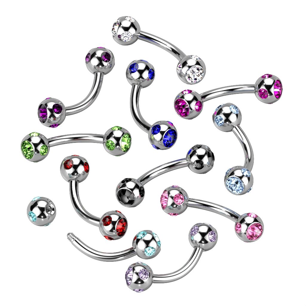 Multi Gemed 4mm Balls 316L Surgical Steel Eyebrow Curve