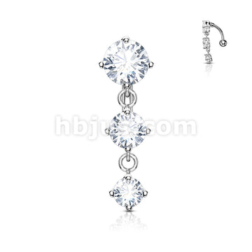 316L Surgical Steel 316L Surgical Steel Three Prong Set Round CZ... - Image 2
