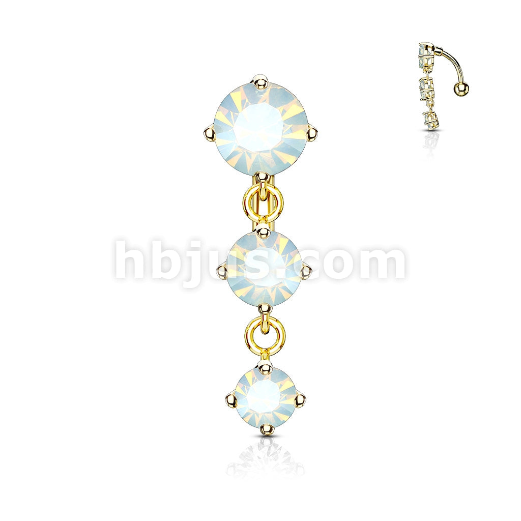 316L Surgical Steel 316L Surgical Steel Three Prong Set Round Opalite... - Image 2