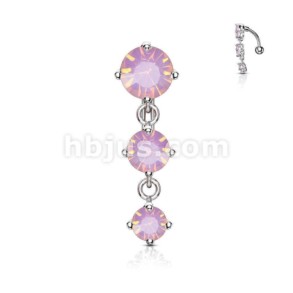 316L Surgical Steel 316L Surgical Steel Three Prong Set Round Opalite... - Image 3