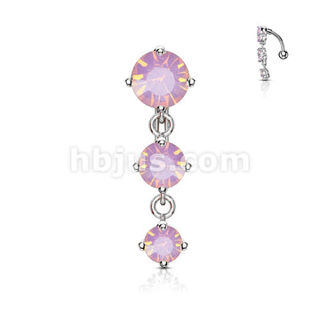 316L Surgical Steel 316L Surgical Steel Three Prong Set Round Opalite... - Image 3