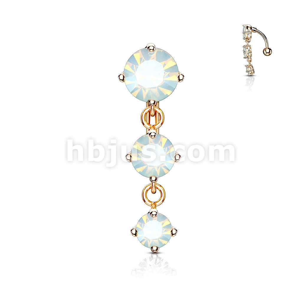 316L Surgical Steel 316L Surgical Steel Three Prong Set Round Opalite... - Image 4