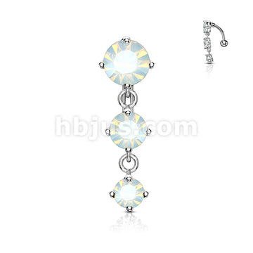 316L Surgical Steel 316L Surgical Steel Three Prong Set Round Opalite... - Image 5
