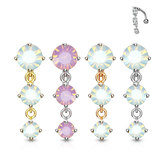 Triple Round Opalite Stone Vertical Drop Belly Button Navel Ring