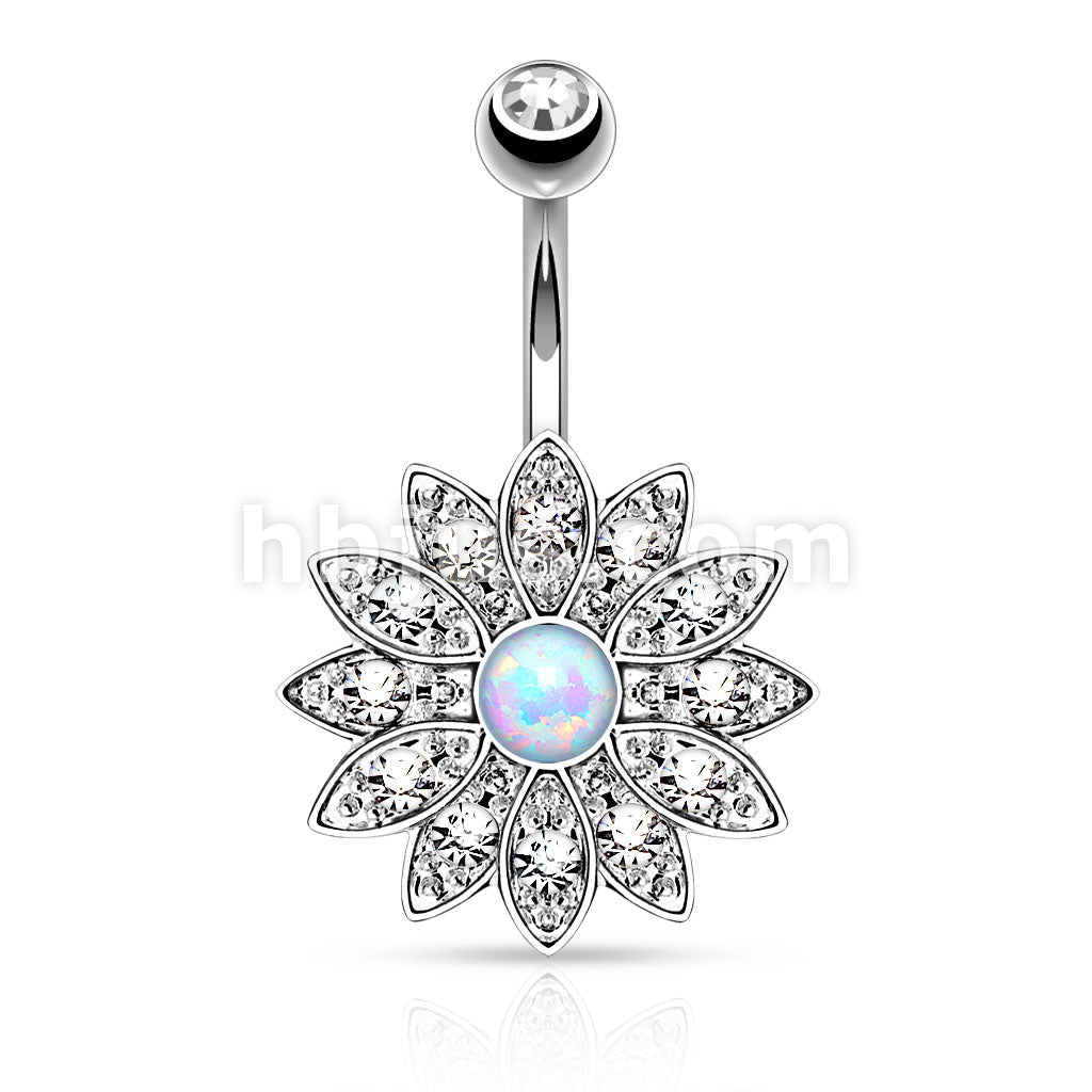 316L Surgical Steel 316L Surgical Steel Paved Crystal Flower With Opal... - Image 3